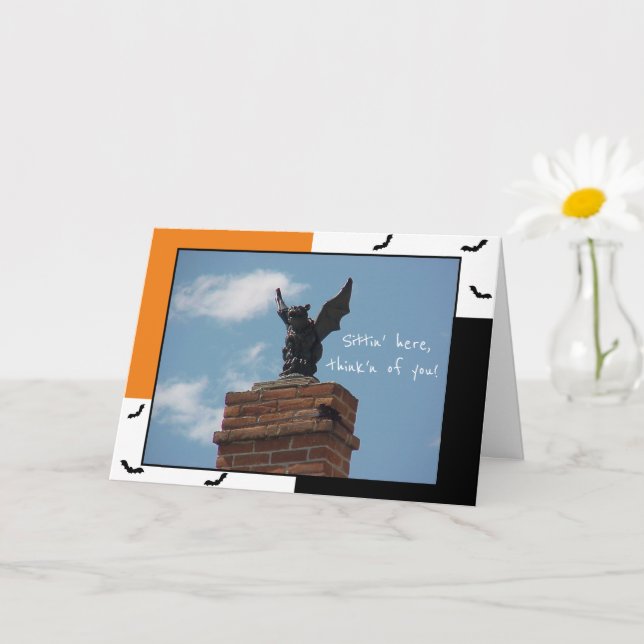 Cartão Placa de Dia de as Bruxas engraçado do Gargoyle Ba (Planta pequena)