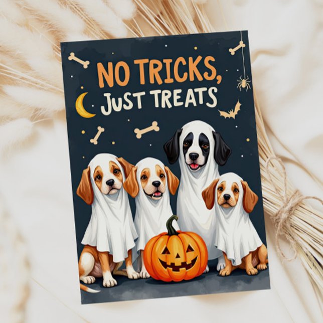 Cartão Placa de Dia de as Bruxas engraçado para cães fant (Cute ghost dog funny Halloween card)