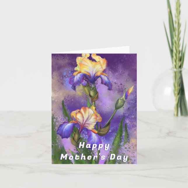 Cartão Placa de dia de as mães com Flores Íris Roxas (Frente)