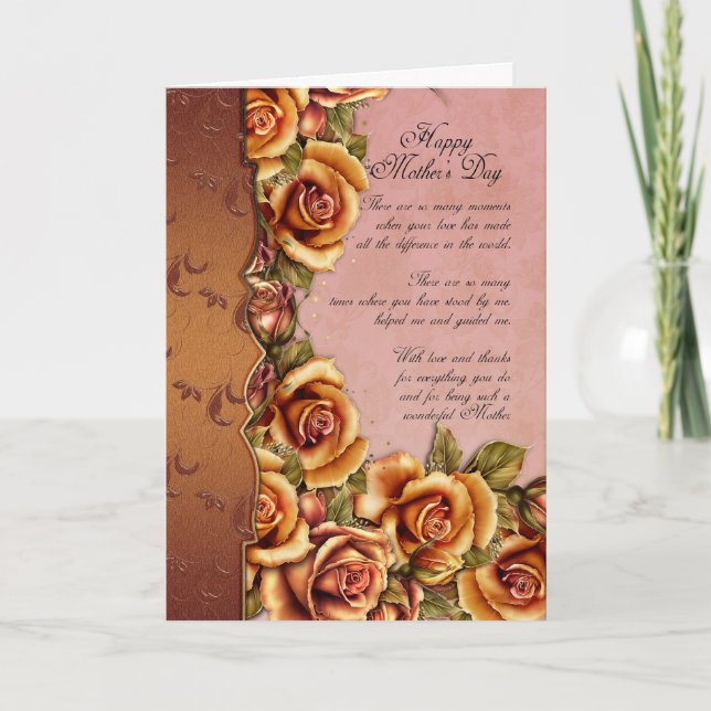 Cartão Placa De dia de as mães Com Rosas E Palavras Adorá (Frente)