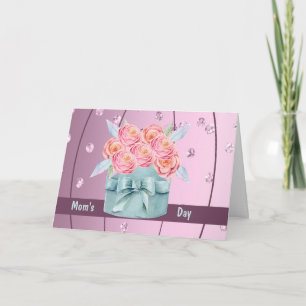 Cartão Placa de dia de as mães com Rosas Rosa e Diamantes