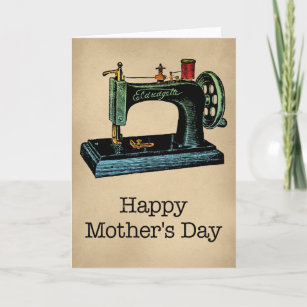 Cartão Placa de Dia de as mães da máquina de costura Vint