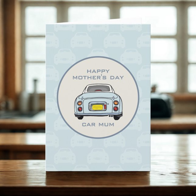 Cartão Placa de dia de as mães do seu carro Aqua Figaro P (Happy Mother's Day Card fro your Pale Aqua Figaro Car)