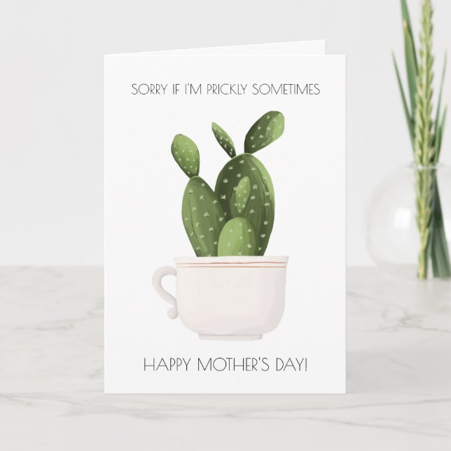 Cartão Placa de Dia de as mães Engraçado Cactus (Frente)