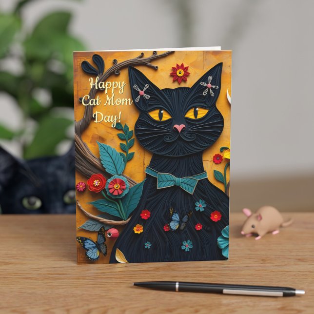 Cartão Placa de Dia de as mães Feliz do Gato Negro (Purrfect card to send to the Cat Mom this Mother's Day from the black cat. Just add their message)