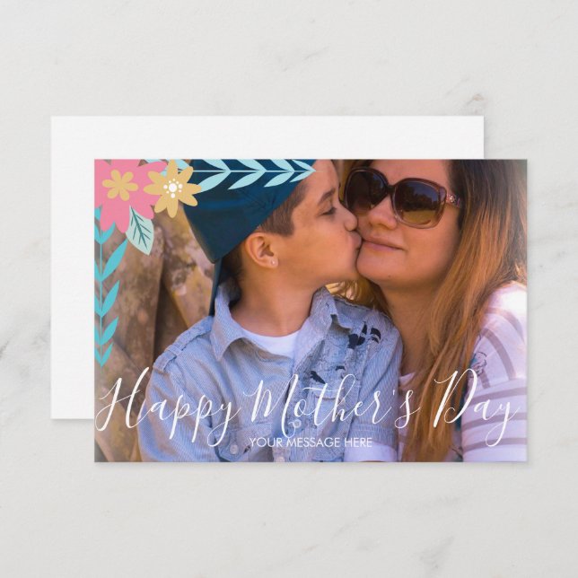 Cartão Placa de Dia de as mães Feliz Verde Floral Branche (Frente/Verso)