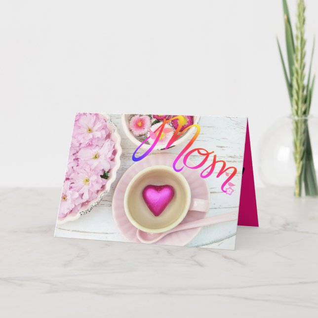 Cartão Placa de Dia de as mães MOM Floral rosa (Frente)