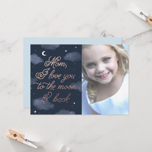 Cartão Placa de Dia de as mães Moon & Back (Frente/Verso In Situ)