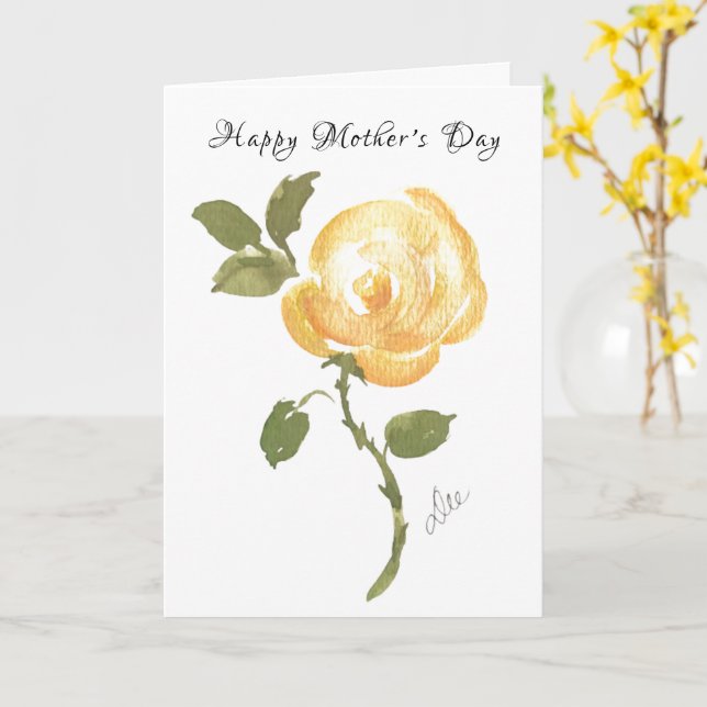Cartão Placa de Dia de as mães rosa amarela solteiro (Flor Amarela)