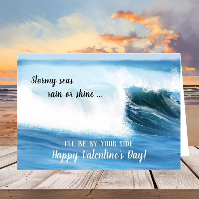 Cartão Placa de Dia de os namorados Pintada para Ondas do (Valentine's Day greeting card featuring a painting of surf waves on the beach)