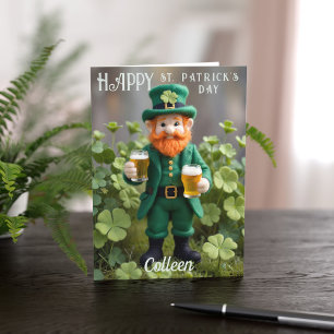 Cartão Placa de Dia de São Patrício de Cerveja Leprechaun