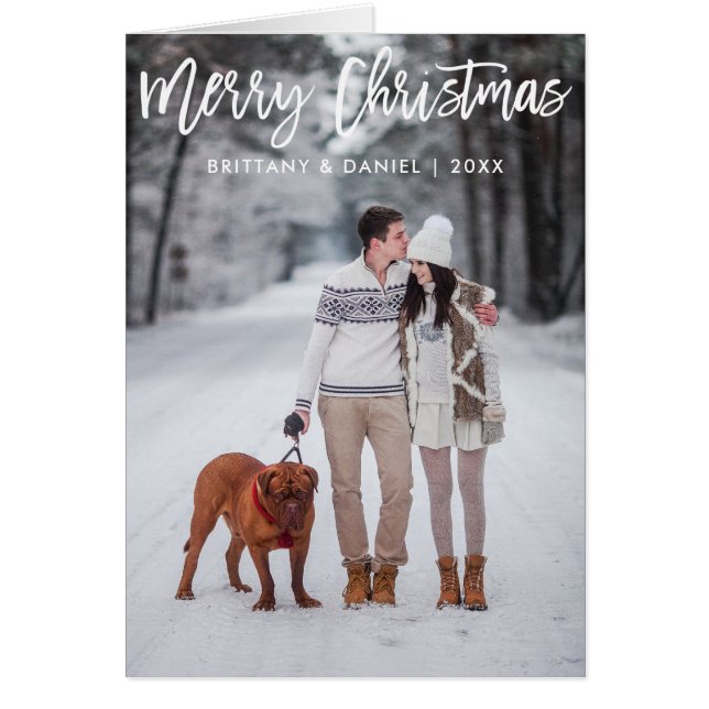 Cartão Placa de dobra de Natal Merry-Script de Pincel Mod (Frente)