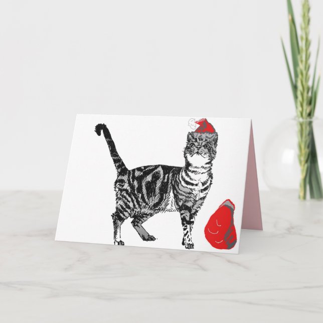 Cartão Placa de Gato de Papais noeis de Natal (Frente)