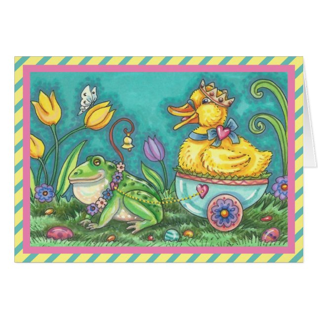 CARTÃO PLACA DE GREETING DE PÁSCOA BULLFROG E DUCK PRINCE (Frente Horizontal)