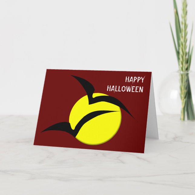 Cartão Placa de Halloween Personalizada para Lua e Bats (Frente)