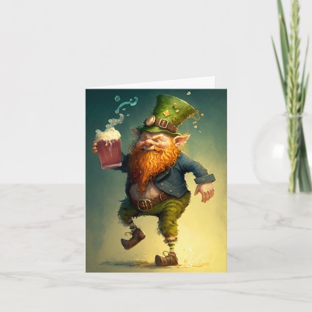 Cartão Placa de Ilustração do bebado Leprechaun Clurichau (Frente)