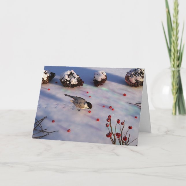 Cartão Placa de inverno Chickadee (Frente)