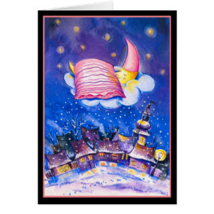 Cartão Placa de inverno da Lua Dormindo