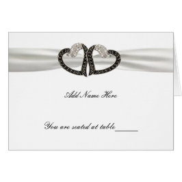 Cartão Placa de lugar de corações em losango preto e bran