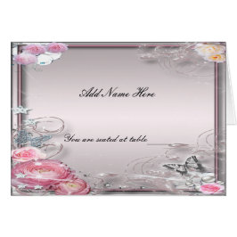 Cartão Placa De Lugar De Mesa Dobrada E Floral Rosa E Bor