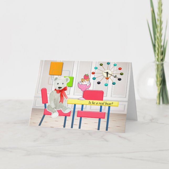 Cartão Placa de Mais velho Humorística com Gato e Urso (Frente)