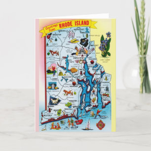 Cartão Placa de Mapa da Ilha Rhode Vintage