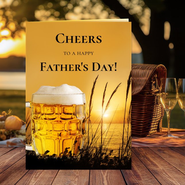 Cartão Placa de melhor Dia de os pais do sunset Beer (Father's Day greeting card featuring a beer at sunset with your photo on the inside)