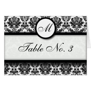 Cartão Placa de Mesa de Damasco Preto e Branco