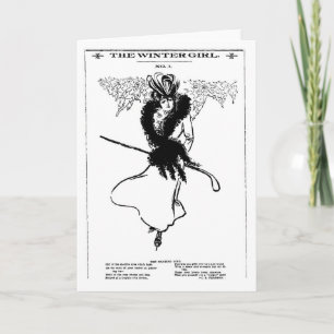 Cartão Placa de Moda de Rapariga de Pé de inverno de 1901