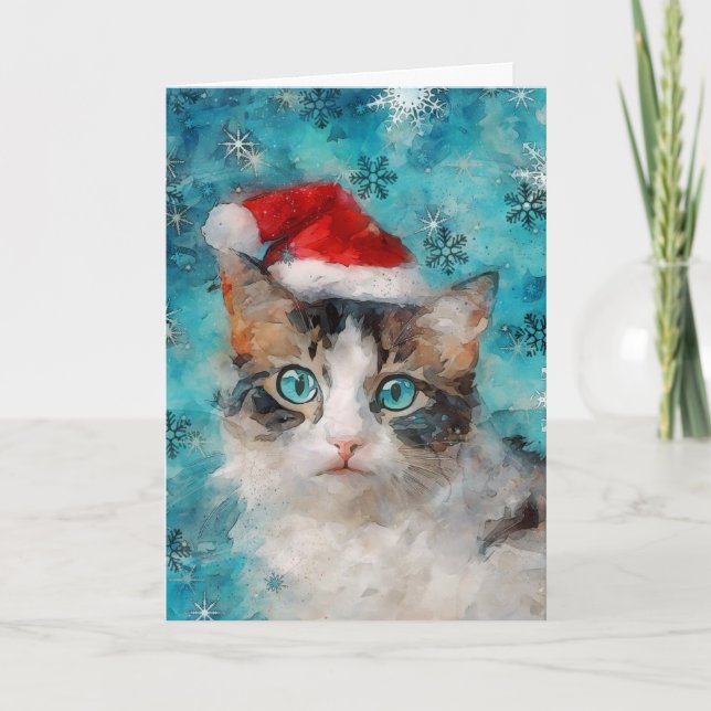 Cartão Placa de Natal de Impressão de Gato de Mídia Misto (Frente)