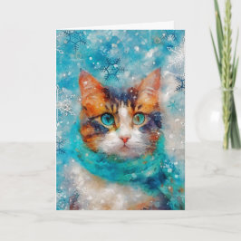 Cartão Placa de Natal de Impressão de Gato de Mídia Misto
