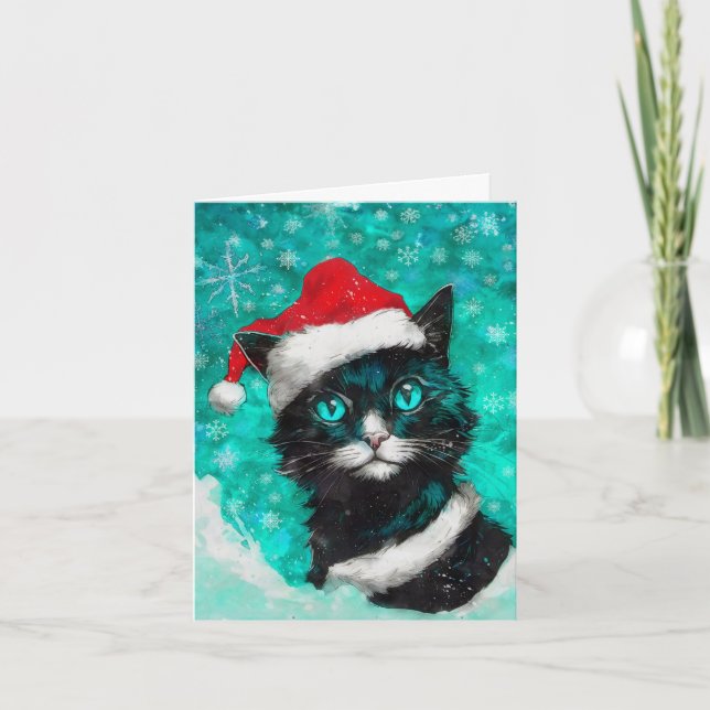 Cartão Placa de Natal de Impressão de Gato de Mídia Misto (Frente)
