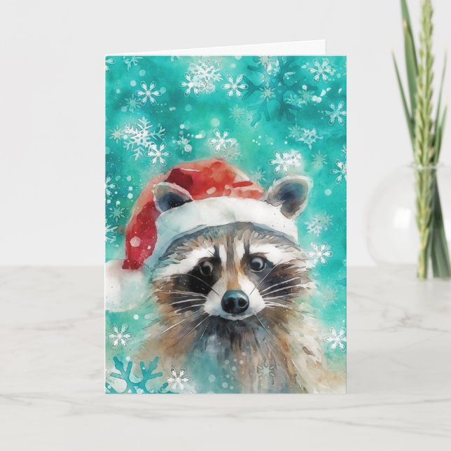 Cartão Placa de Natal Mixed Media Raccoon Impressão AP438 (Frente)