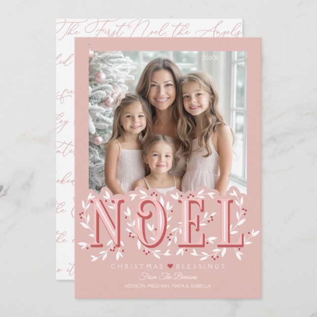 Cartão Placa de Natal Noel Elegant Blush Pink Fotografa R (Frente/Verso)