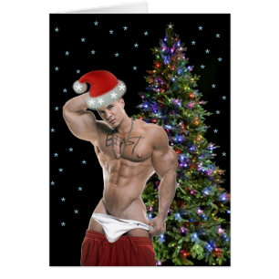 Cartão Placa de Natal para Papais noeis Hunk Buff Mais Ac