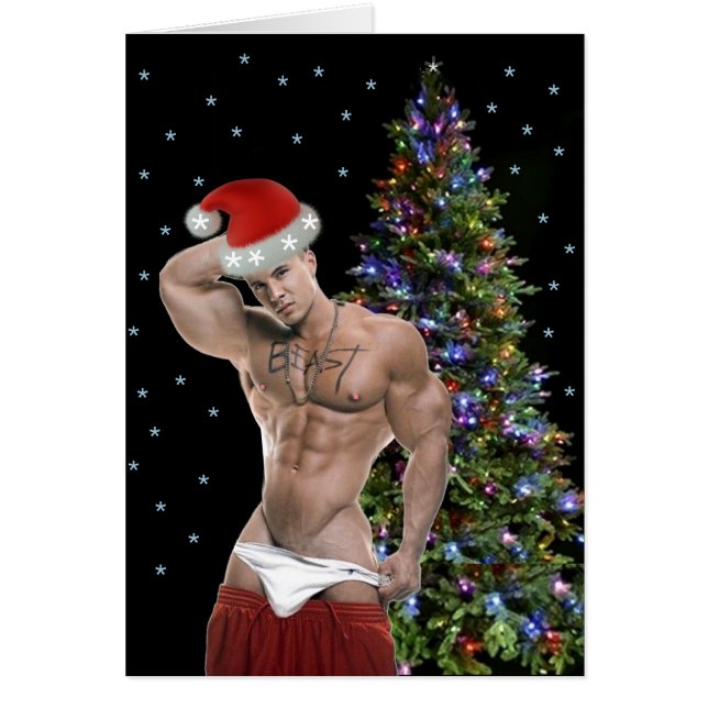 Cartão Placa de Natal para Papais noeis Hunk Buff Mais Ac (Frente)