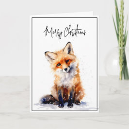 Cartão Placa de Natal Snowy Fox Watercolor
