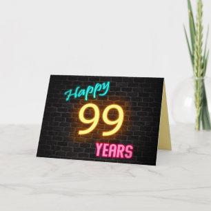 Cartão Placa de neon de aniversário 99 em tijolo