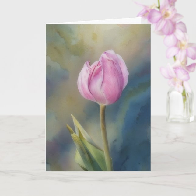 Cartão Placa de Nota de Arte com Flor de Tulipa Rosa boni (Orquídea)