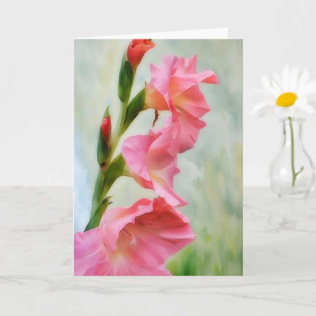 Cartão Placa de Nota de Arte Gladiolus Flores Rosa (Planta pequena)
