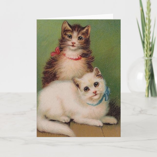 Cartão Placa de Nota de Gatos Vintage (Frente)