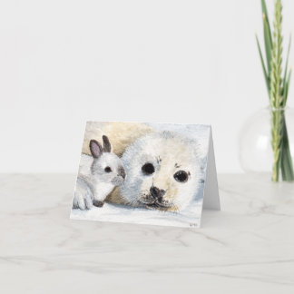 Cartão Placa de Nota de Pintura de Cubo e Coelho Branco