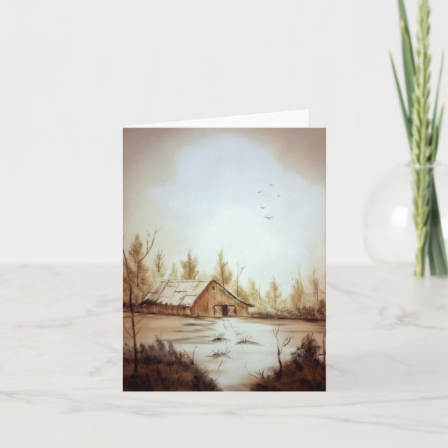 Cartão Placa de Nota de Pintura de Paisagem de Barn de Fa (Frente)