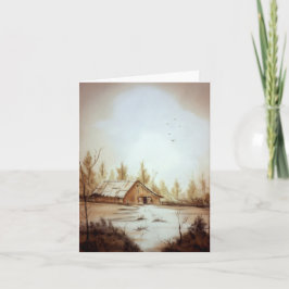 Cartão Placa de Nota de Pintura de Paisagem de Barn de Fa