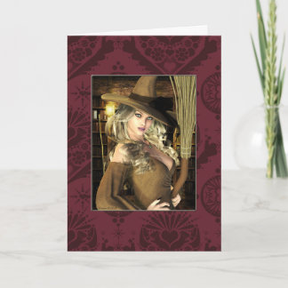 Cartão Placa de Nota de Vazio Pinup Witch