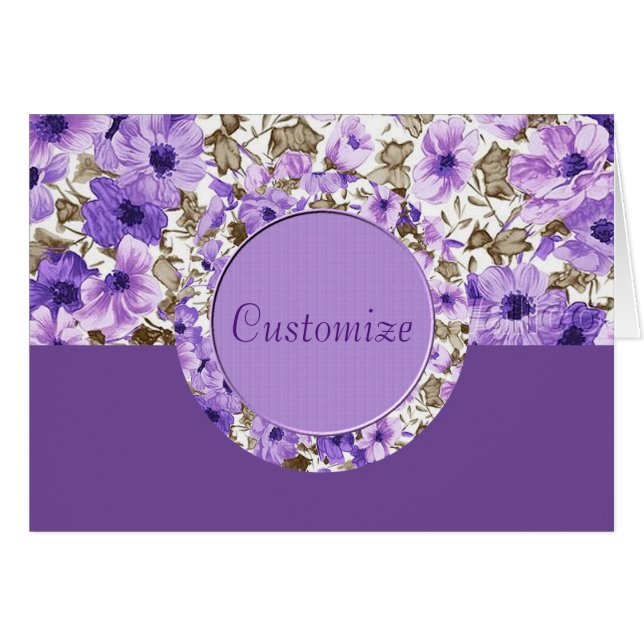 Cartão Placa de Nota Floral bonito Roxo e Branca 2 (Frente horizontal)