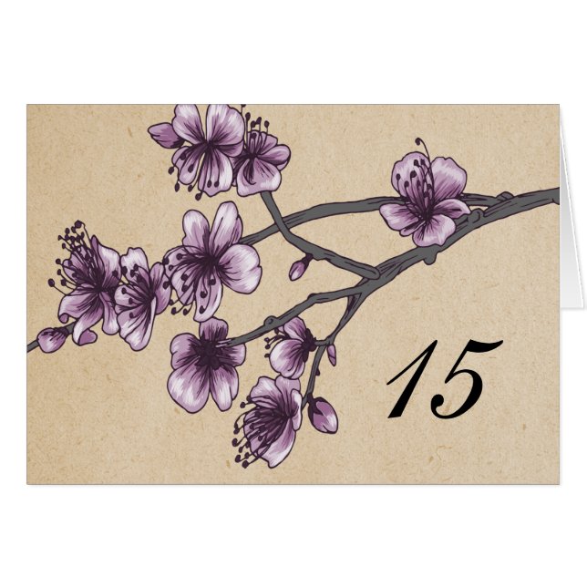 Cartão Placa de Número da Tabela Blossomas de Cereja da V (Frente Horizontal)