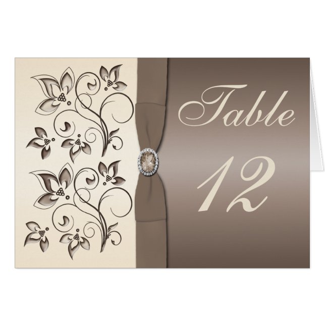 Cartão Placa de Número de Tabela Floral Mocha Ivory (Frente Horizontal)