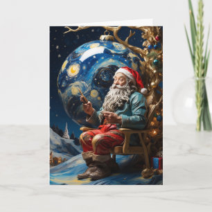 Cartão Placa de Papais noeis Van Gogh Starry Night Chri