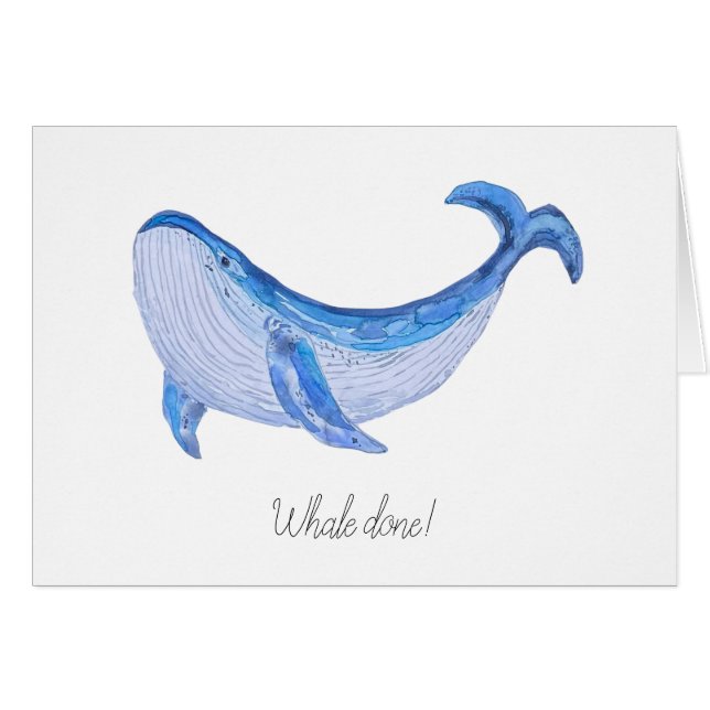 Cartão Placa de Parabéns de Impressão de Aquarela "Whale  (Frente horizontal)